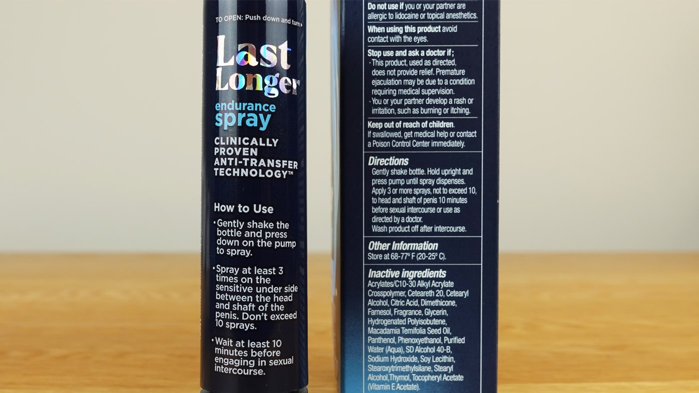 promescent spray bottle and box label and instructions