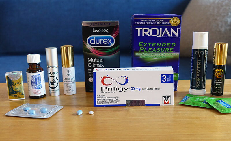 range of delay sprays, pills and condoms that help men last longer