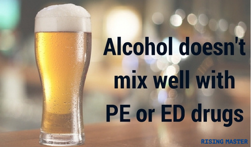 image with the writing 'alcohol doesn't mix well with premature ejaculation and erectile dysfunction drugs'