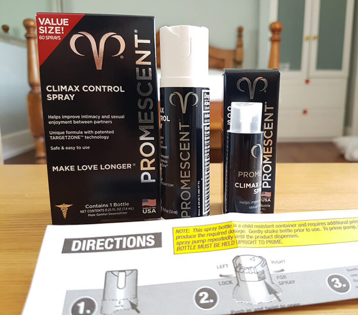 photo of promescent sprays and the instruction leaflet