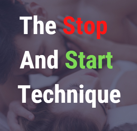 background image of a man and woman in bed, overlaid with the words "the stop and start technique"